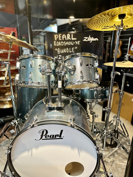 Pearl | Roadshow-XE | 22" Drum Bundle | Zildjian Cymbals | Aqua Blue Glitter