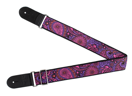 XTR | LS336 | Vintage Jacquard Weave Guitar Strap | Purple/Pink Paisley