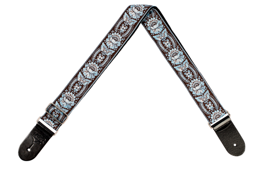 XTR | LS355 | Guitar strap. | Floral light blue/brown pattern