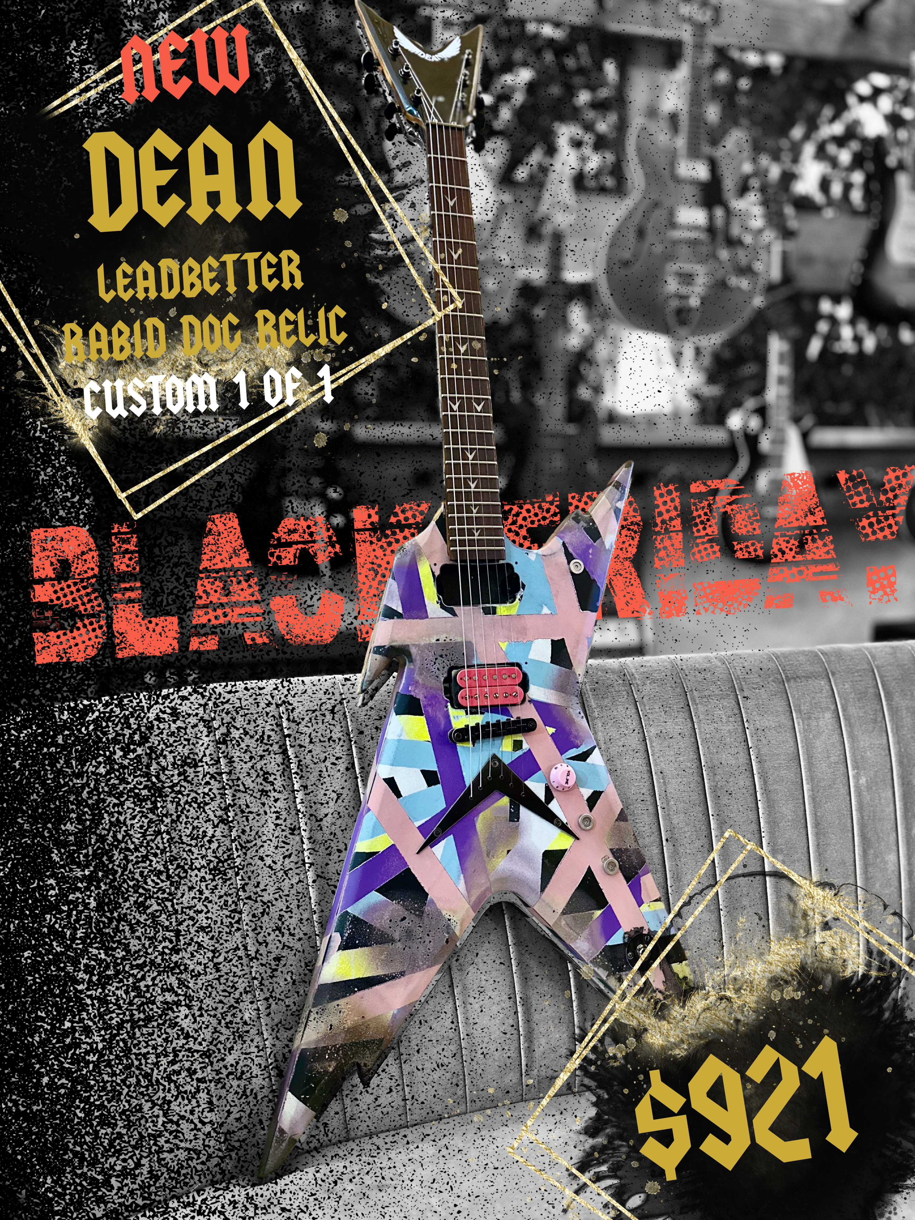Dean | Leadbetter Rabid Dog Relic | Razorback X Custom | EVH on ACID relic’d finish | BF SALE