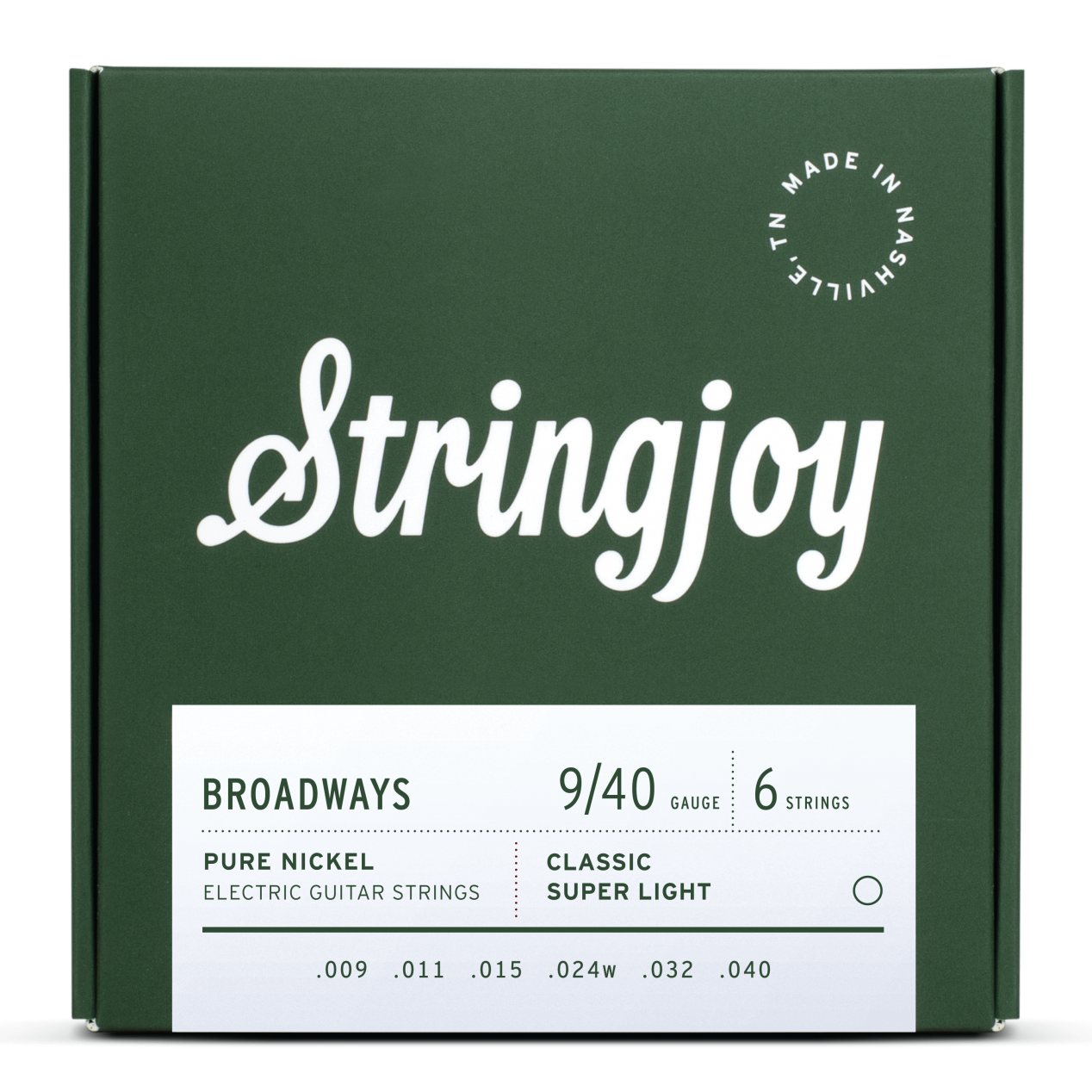 Stringjoy Broadways | Classic Super Light Gauge (9-40) Pure Nickel Electric Guitar Strings