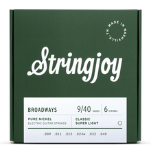  Stringjoy Broadways | Classic Super Light Gauge (9-40) Pure Nickel Electric Guitar Strings