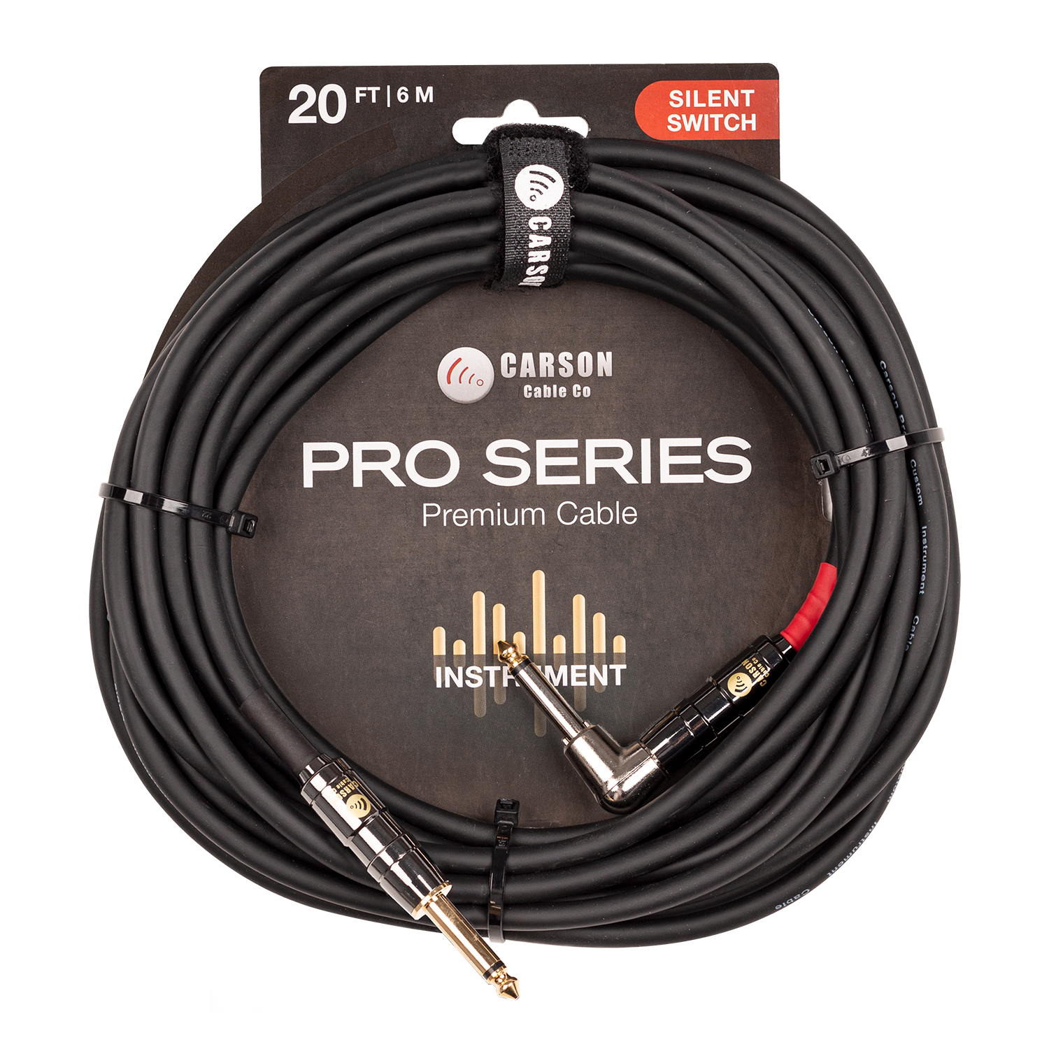 Carson | CSW20SL | 20 foot right angle Silent Switch instrument cable.