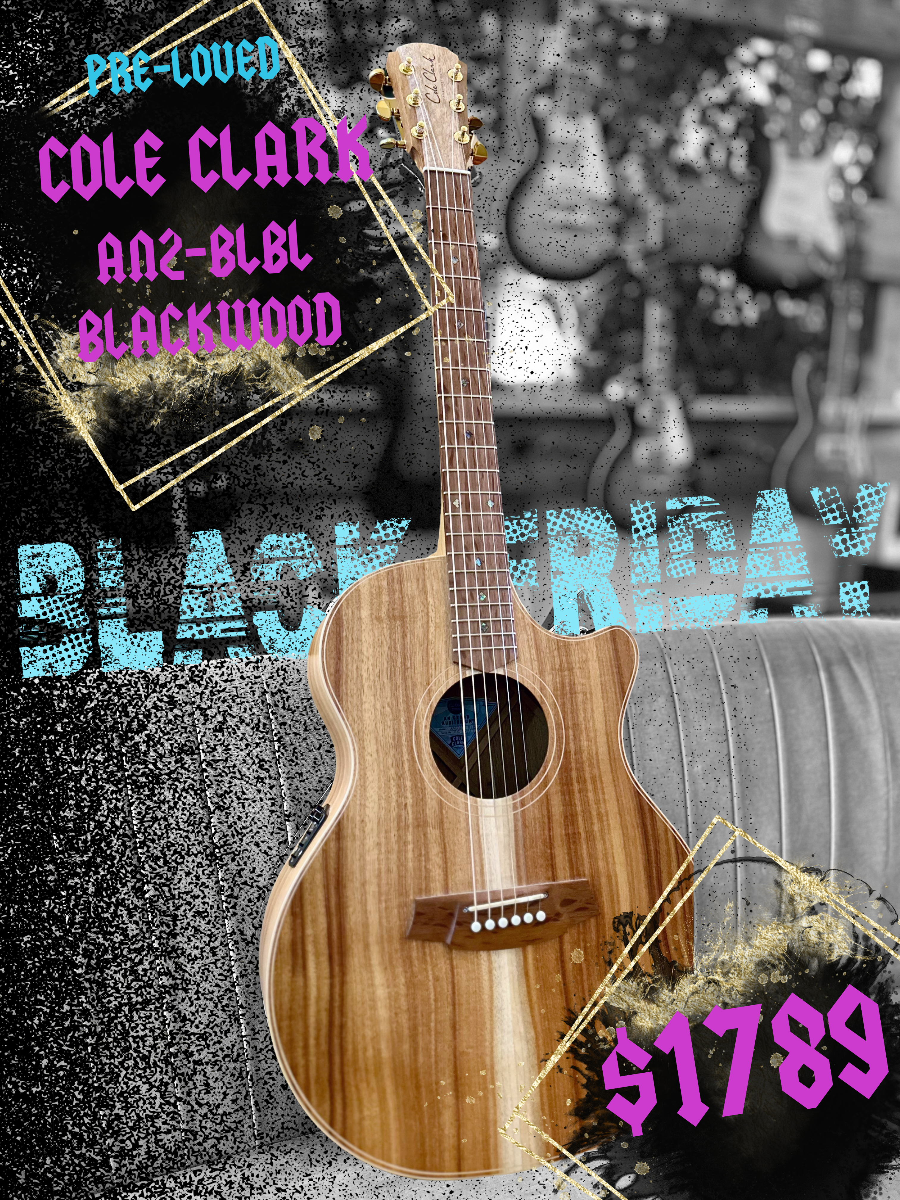 Cole Clark | AN2EC-BLBL | Angel | All Blackwood | Acoustic Electric | Pre-Loved | BF SALE