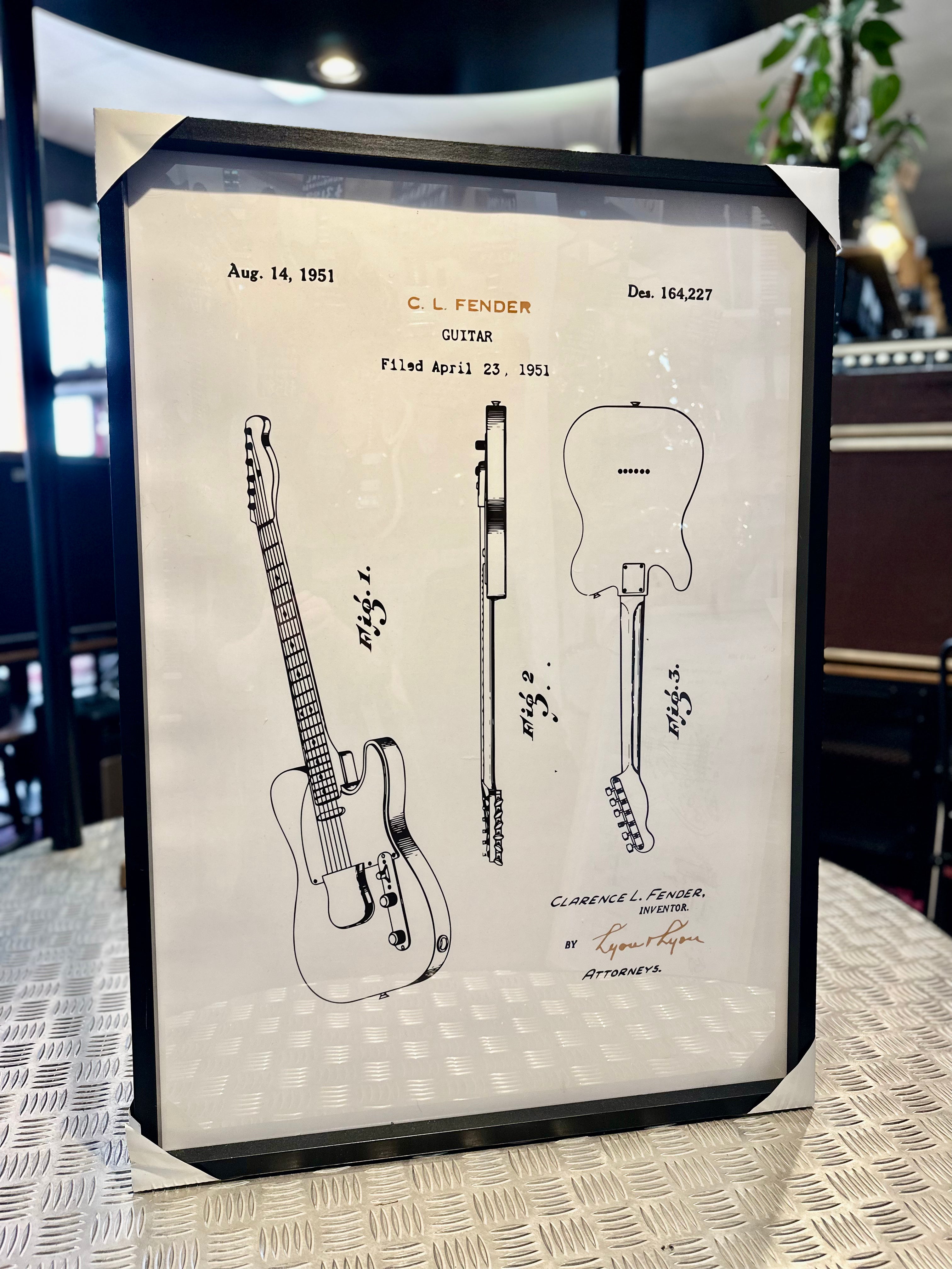 Framed Guitar Patent | 594 x 841 | C.L.Fender Broadcaster Guitar | Black Frame