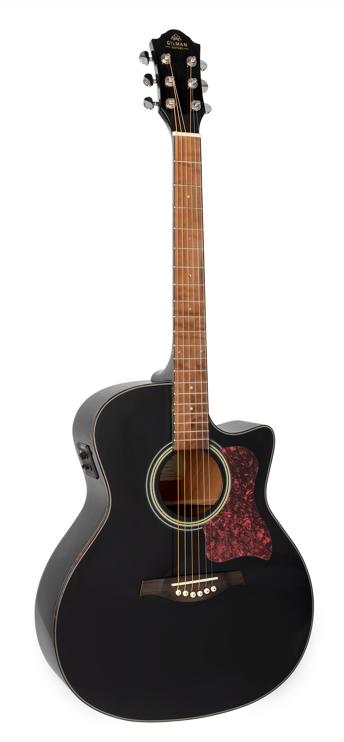 Gilman Guitars | GA12CEBK | Grand Auditorium guitar. Electric/acoustic with Venetian cutaway. Black gloss.