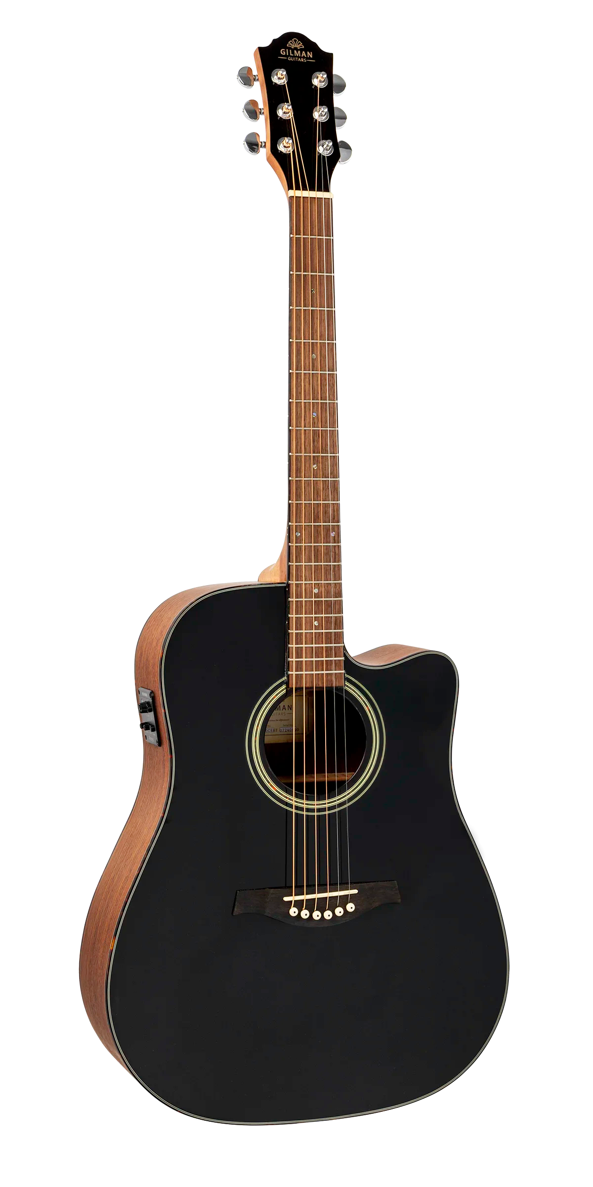 Gilman Guitars | GD10CEBT | Dreadnought Electric/Acoustic Guitar with Venetian Cutaway. Black gloss top.