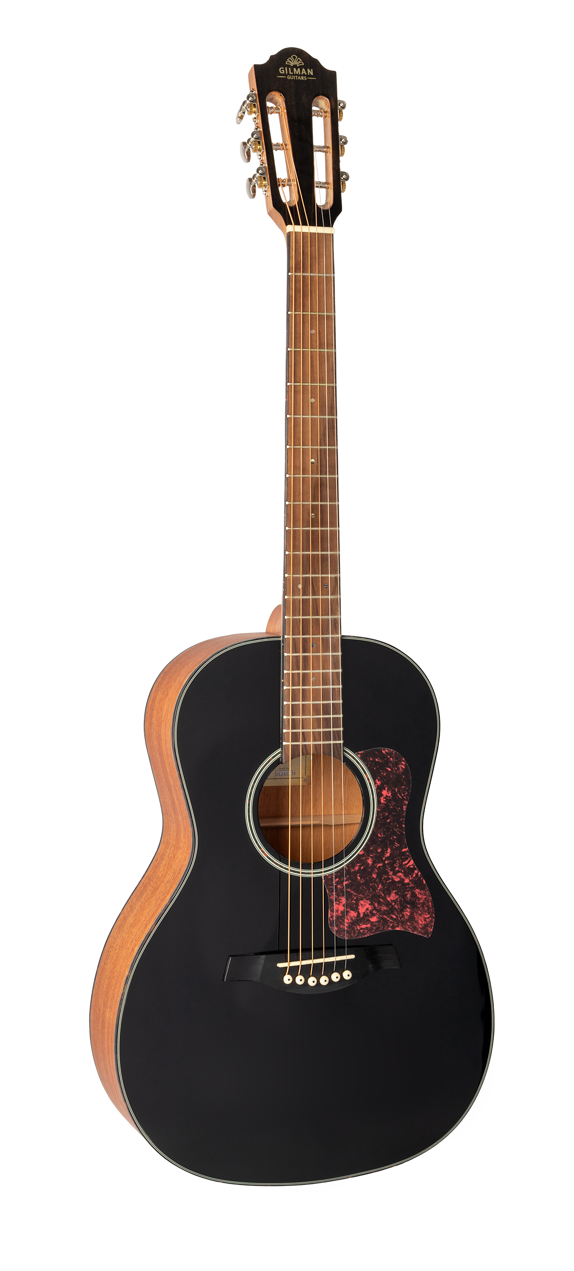 Gilman Guitars | GPA10BK | 00 Parlour guitar. Black gloss top.