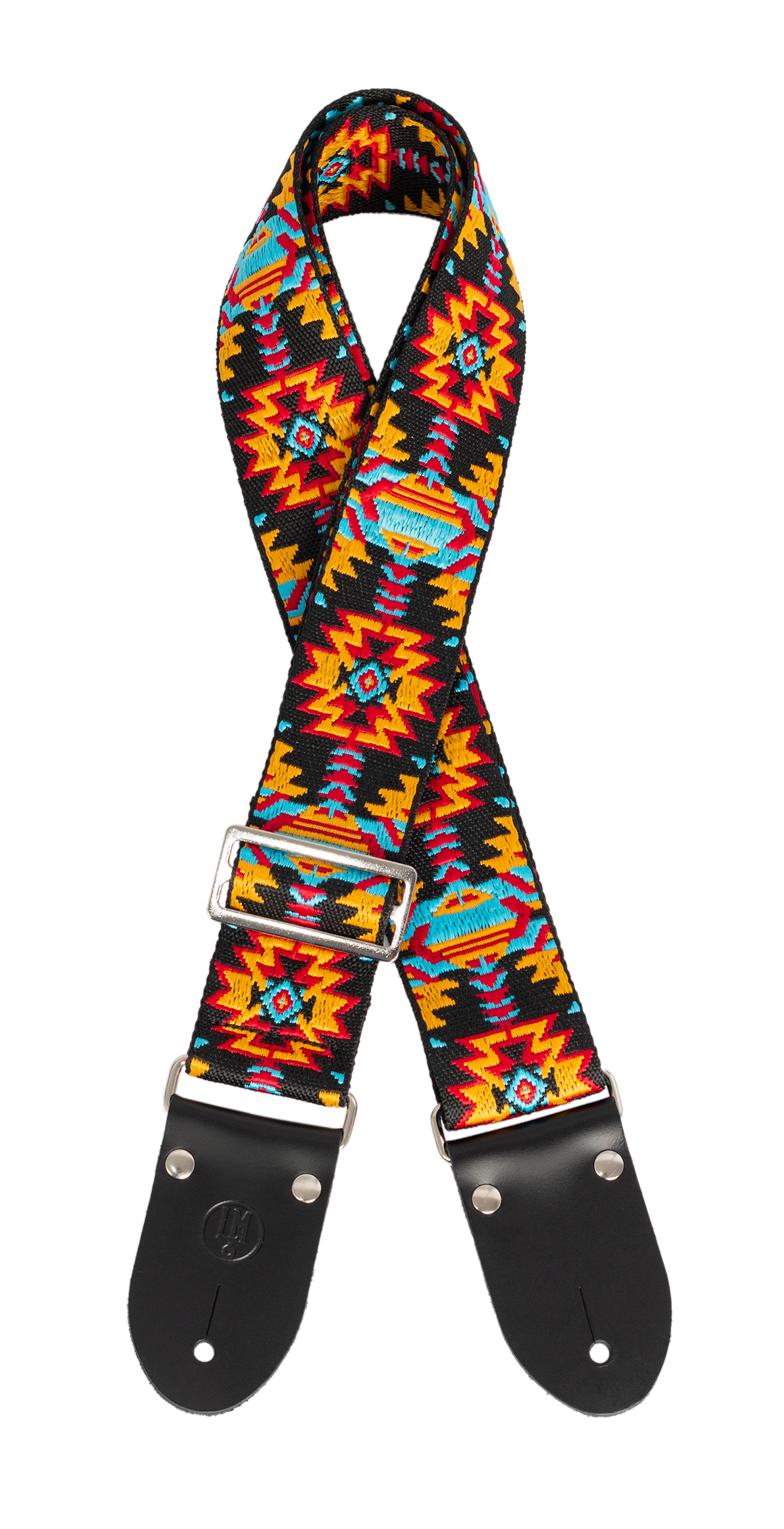 LM | LMX380 | 2 inch Jacquard woven cotton guitar strap. Black Aztec pattern