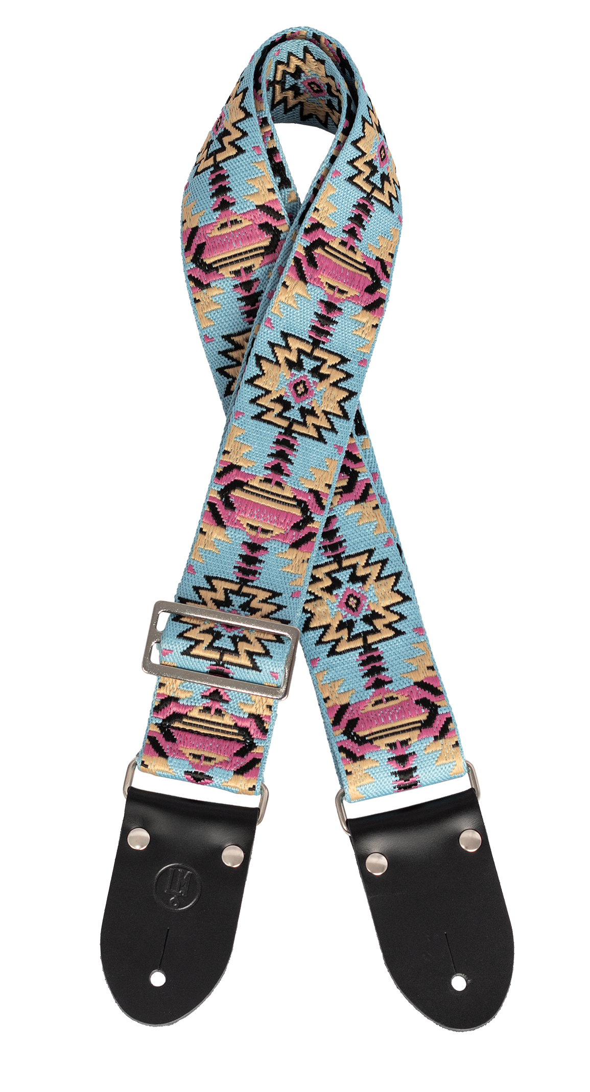LM | LMX381 | 2 inch Jacquard woven cotton guitar strap. Blue Aztec pattern