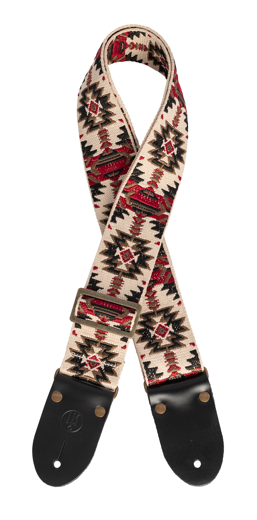 LM | LMX383 | 2 inch Jacquard woven cotton guitar strap. Red Aztec pattern