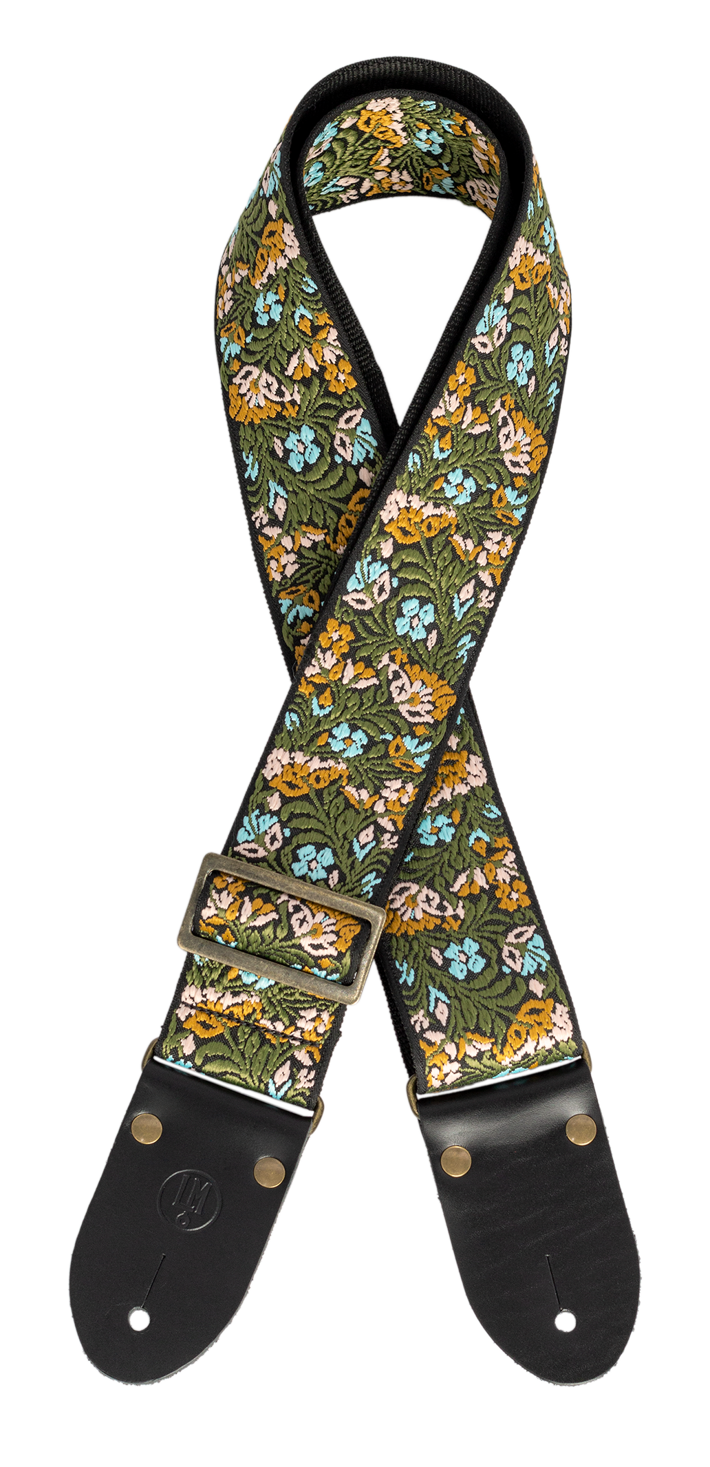 LM | LMX385 | 2 inch Jacquard woven cotton guitar strap. Blue flower pattern