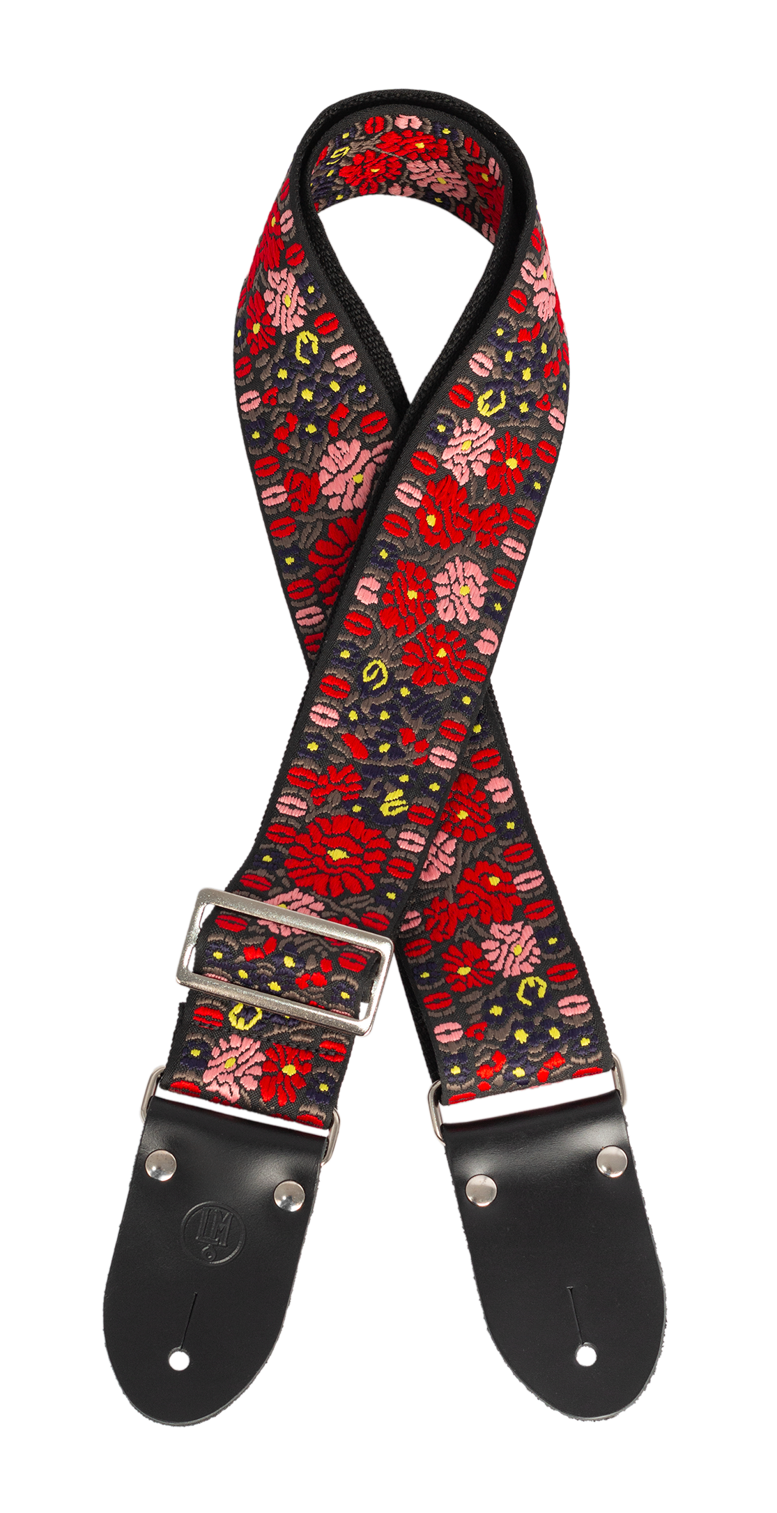 LM | LMX386 | 2 inch Jacquard woven cotton guitar strap. Red flower pattern