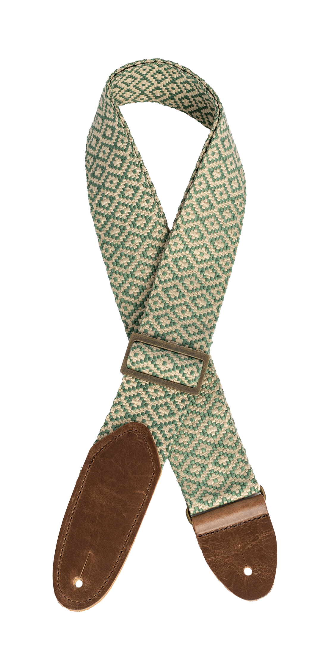 LM | LMX390 | 2 inch Jacquard tapestry guitar strap. Tapestry green pattern