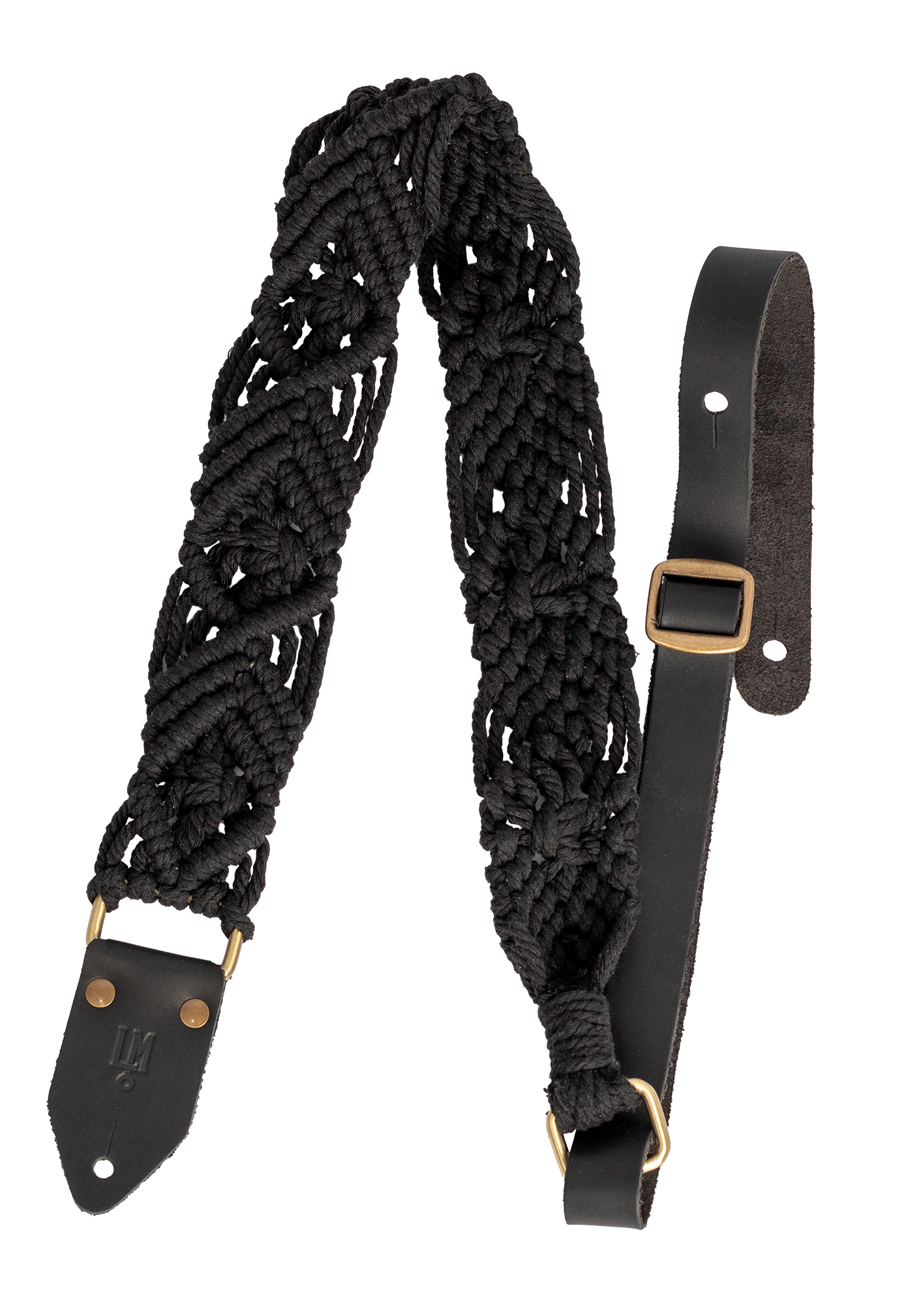 LM | LMX396 | 2 inch Hand woven cotton macramé guitar strap. Black