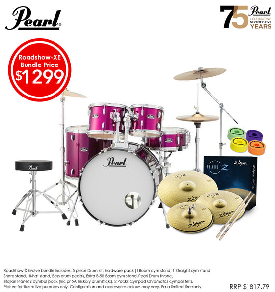 Pearl | Roadshow-XE | 20" Drum Bundle | Zildjian Cymbals | Metallic Pink