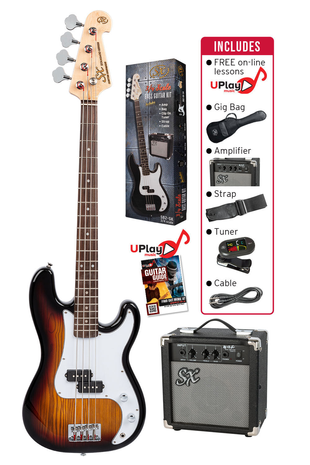 SX | SB2SK34TS | 3/4 size Bass Guitar & Amp Package.