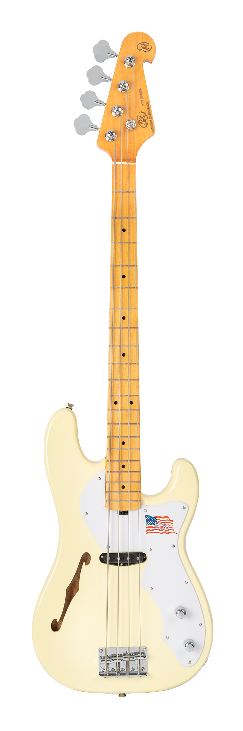 SX | SBA2PHVWH | Semi-hollow, Vintage 50's PB style electric bass guitar. Vintage white.