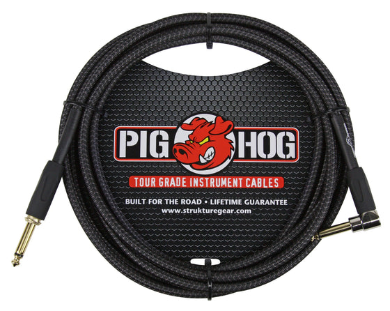 Pig Hog "Black Woven" Instrument Cable, 10ft. Right Angle