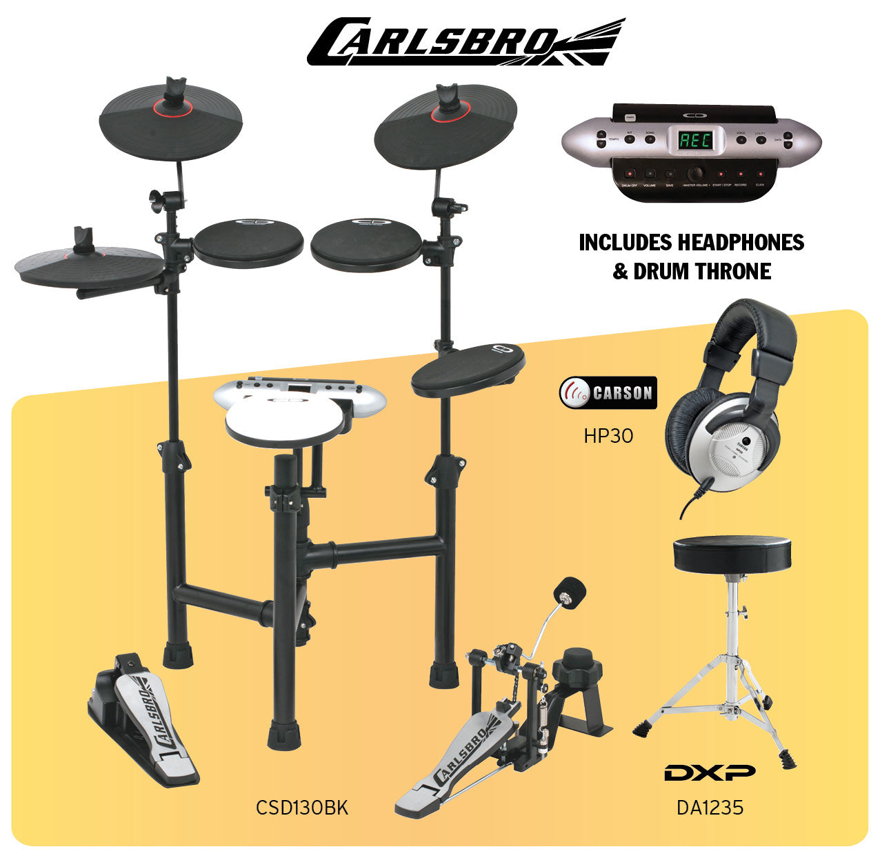 Carlsbro | CSD130PACK | 5 Piece Electronic Drum Kit Bundle