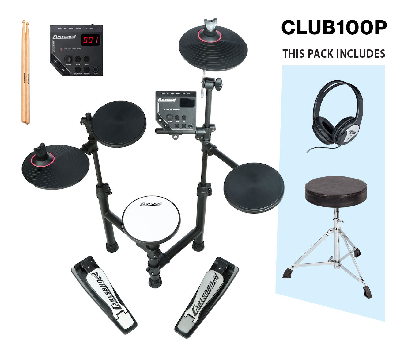 Carlsbro | CLUB100P | Budget 4 Piece Electronic Drum Kit Package
