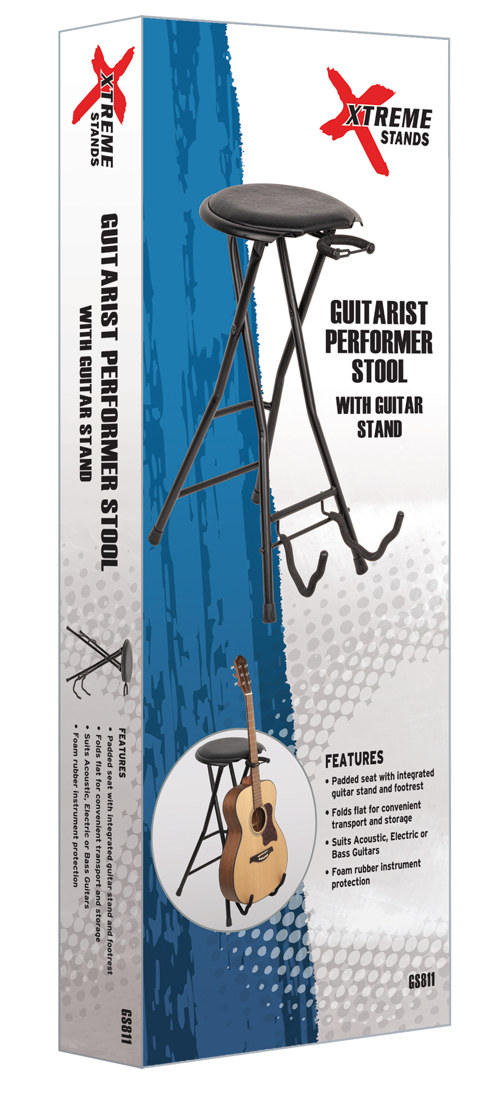 XTREME | GS811 | Guitarist Performer Stool with Guitar Stand