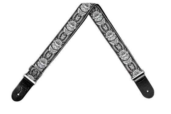 XTR | LS353 | Guitar strap. | Floral silver/black pattern