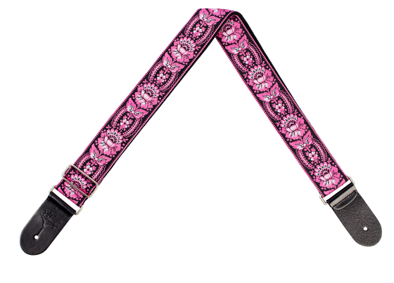 XTR | LS354 | Guitar strap. | Floral pink/black pattern