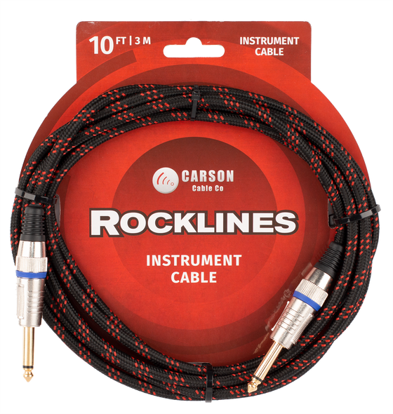 Carson | ROK10BR | 10 ft Noiseless Instrument Cable | Black/Red