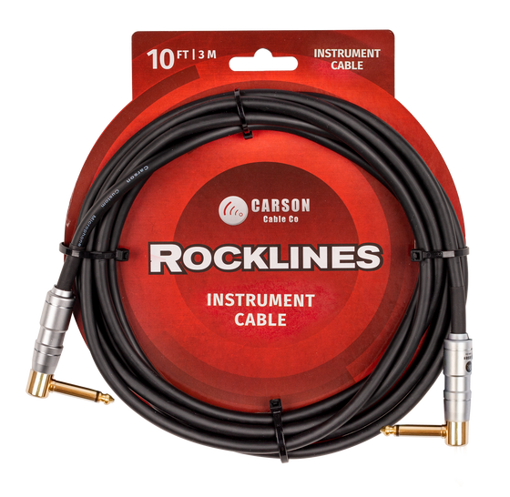 Carson | ROK10LL | 10 ft Noiseless Right Angle Instrument Cable | Black