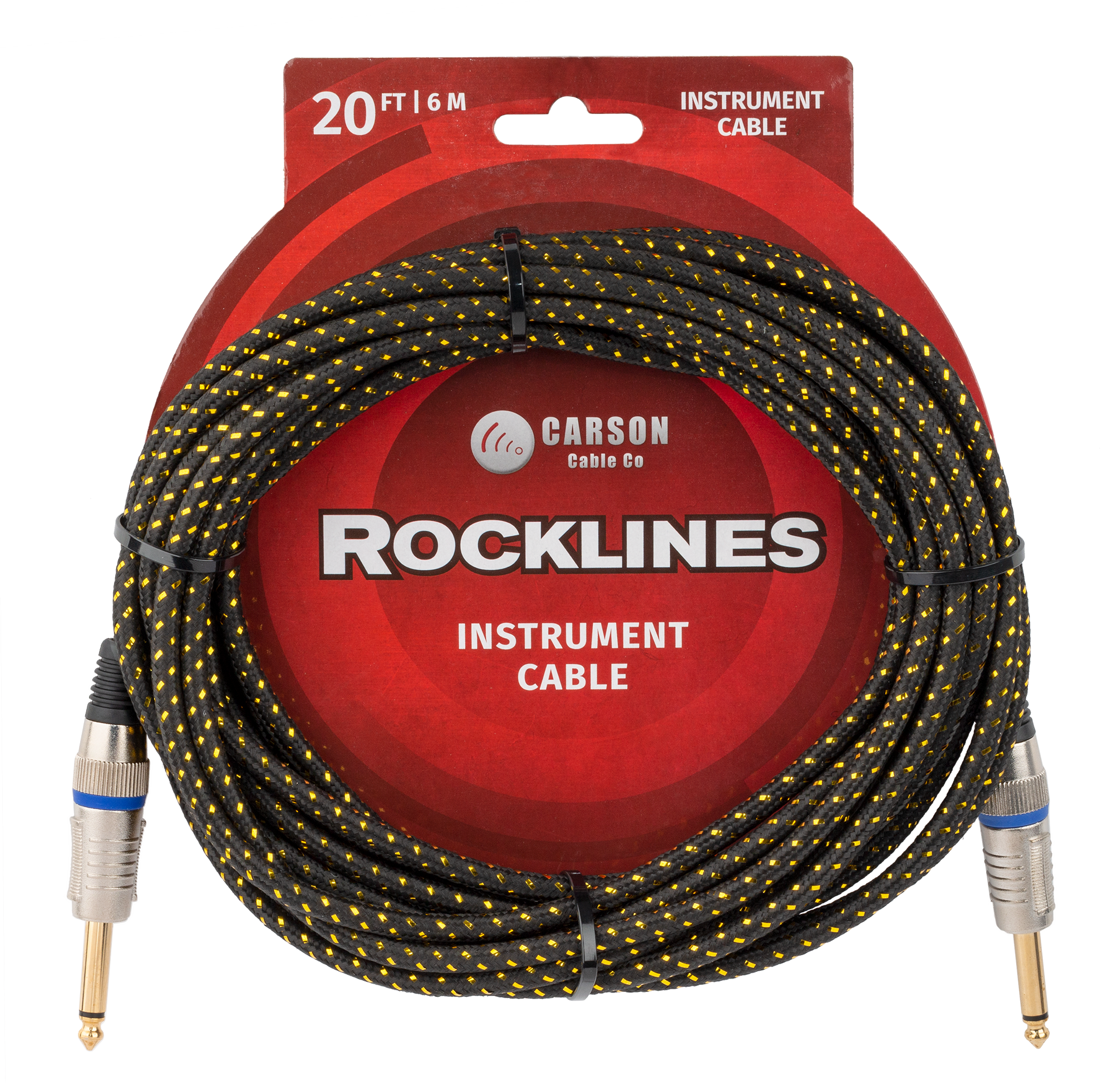 Carson | ROK20BG | 20 ft Noiseless Instrument Cable | Black/Gold