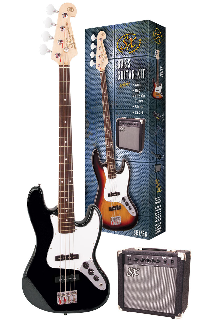 SX | SB1SKB | Bass Guitar & Amplifier Package | Black