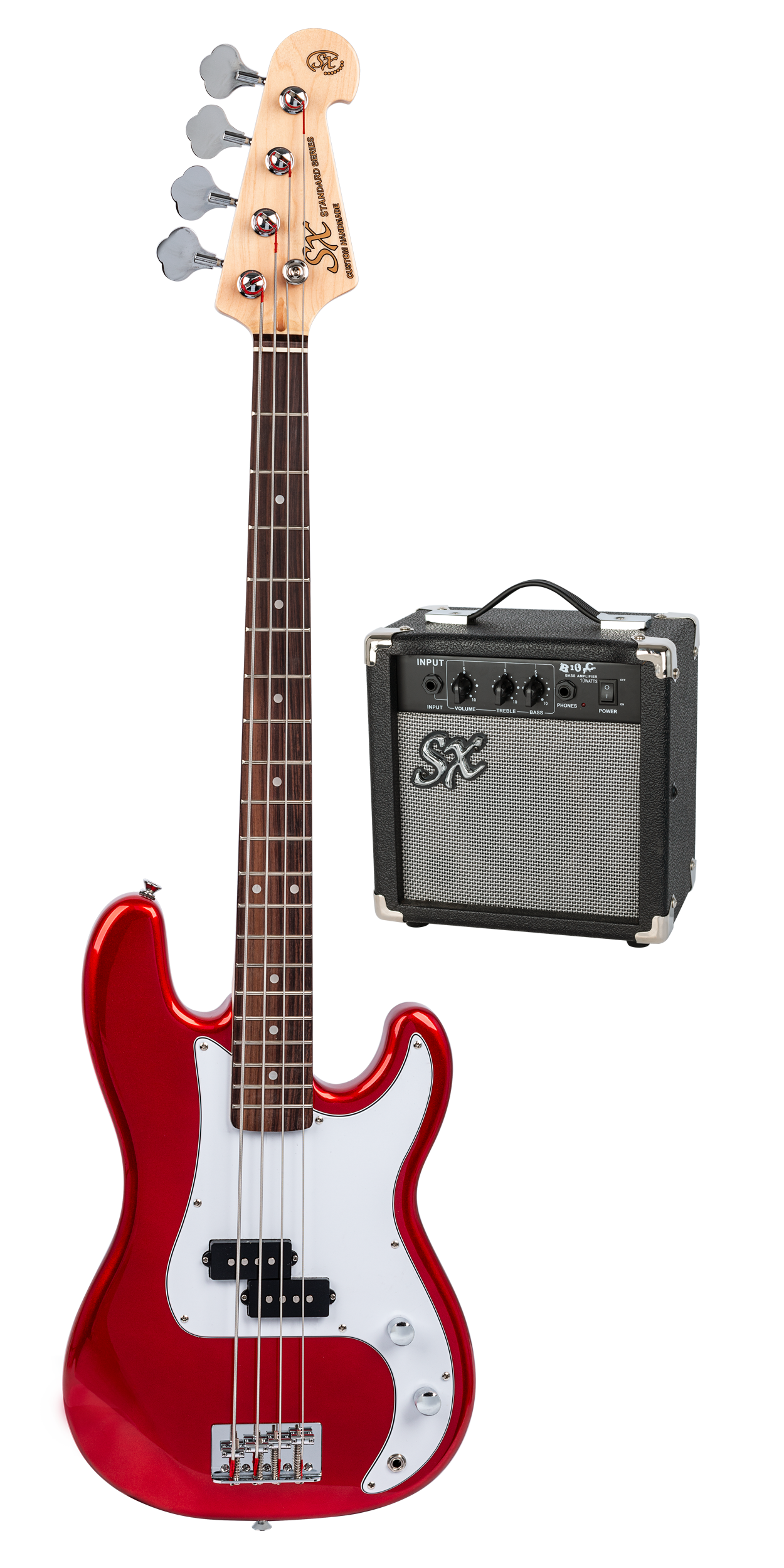 SX | SB2SK34CAR | 3/4 size Bass Guitar & Amp Package | Candy Apple Red