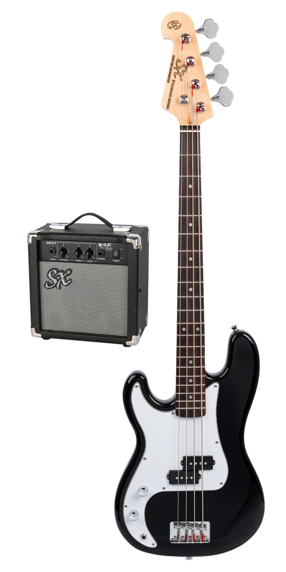 SX | SB2SK34LHB | 3/4 size Left hand Bass Guitar & Amp Package. | Black