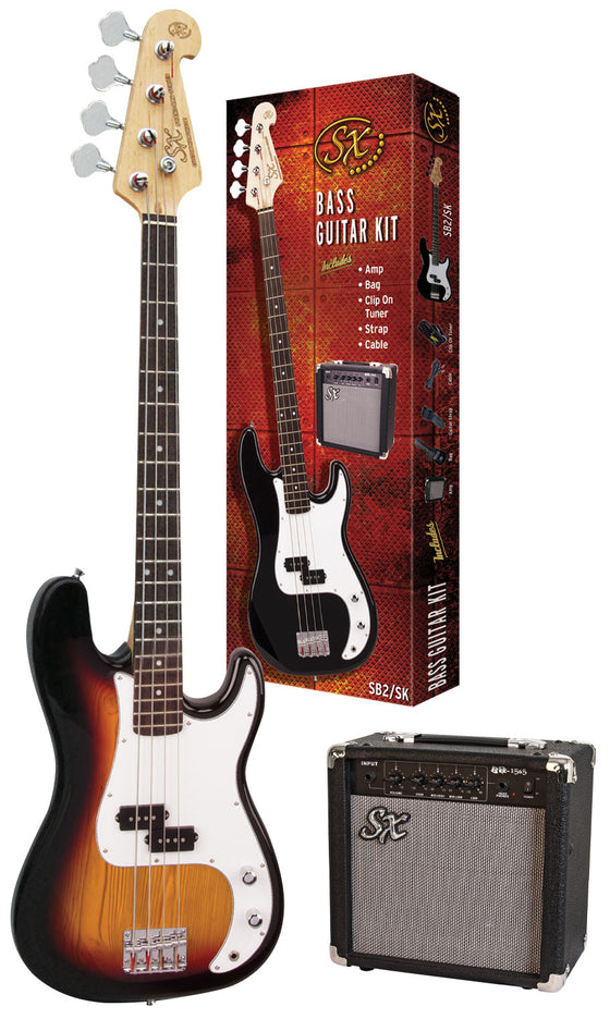 SX | SB2SKTS | Bass Guitar & Amplifier Package | Tobacco Sunburst