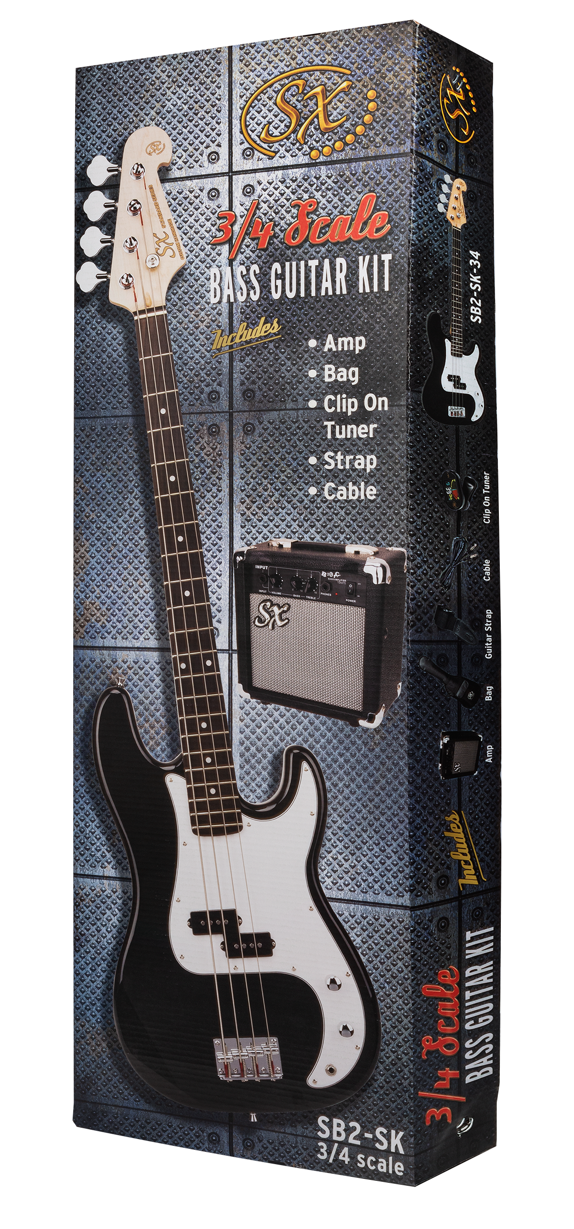 SX | SB2SK34TS | 3/4 size Bass Guitar & Amp Package | Tobacco Sunburst