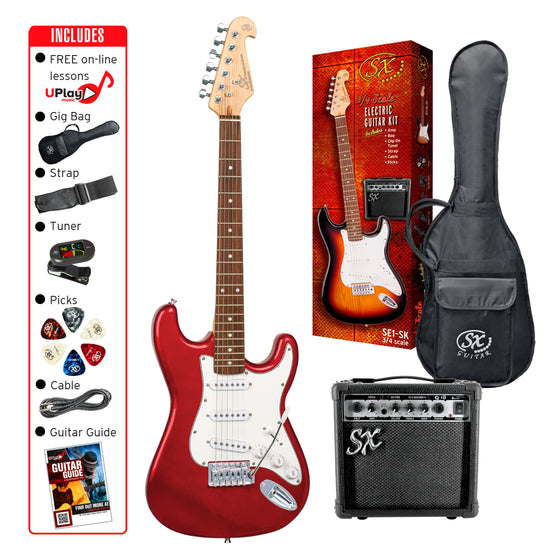 SX | SE1SK34CAR | Electric Guitar & Amplifier Package - 3/4 size | Candy Apple Red