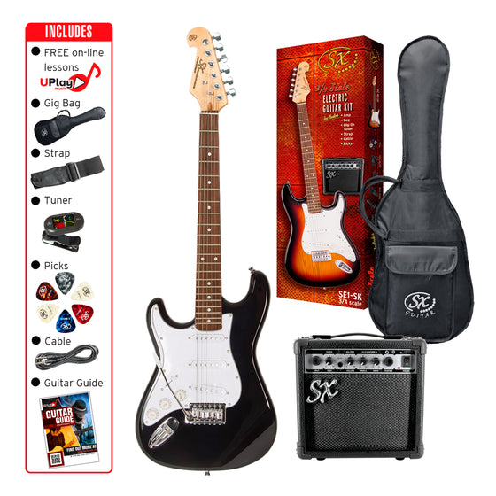 SX | SE1SK34LHB | Electric Guitar & Amplifier Package - 3/4 size | Black