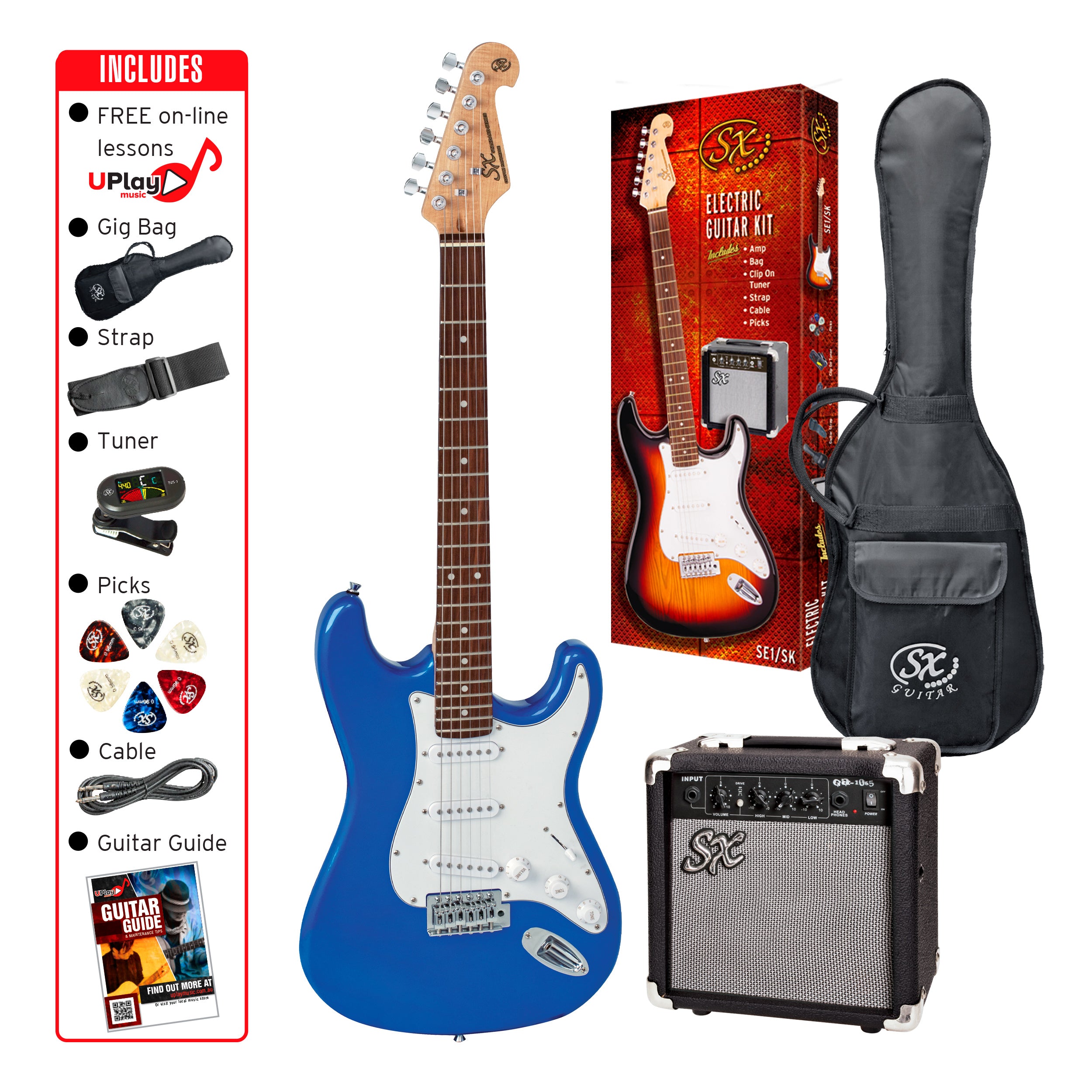 SX | SE1SKEB | Electric Guitar & Amplifier Package - 4/4 size | Electric Blue