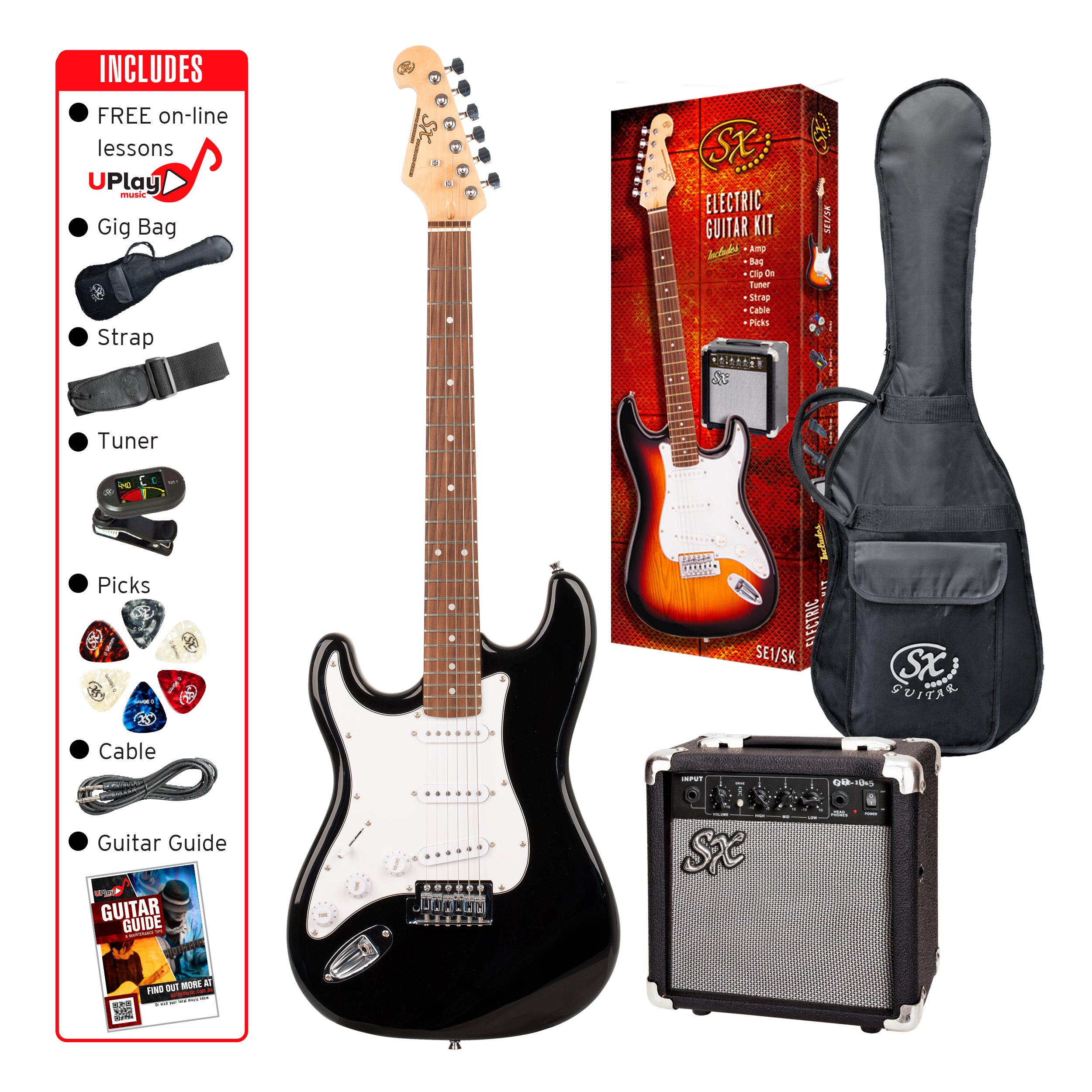 SX | SE1SKLHB | Electric Guitar & Amplifier Package - 4/4 size | Black