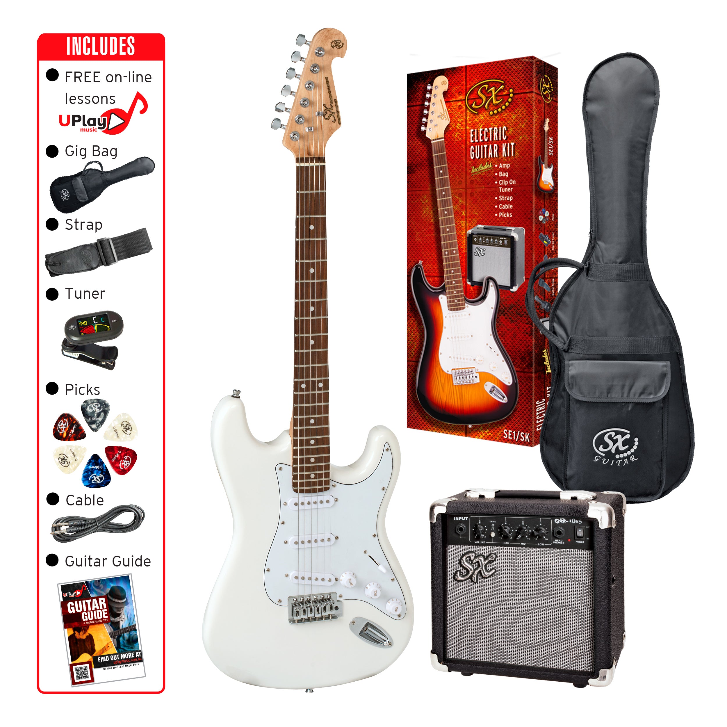 SX | SE1SKW | Electric Guitar & Amplifier Package - 4/4 size | White
