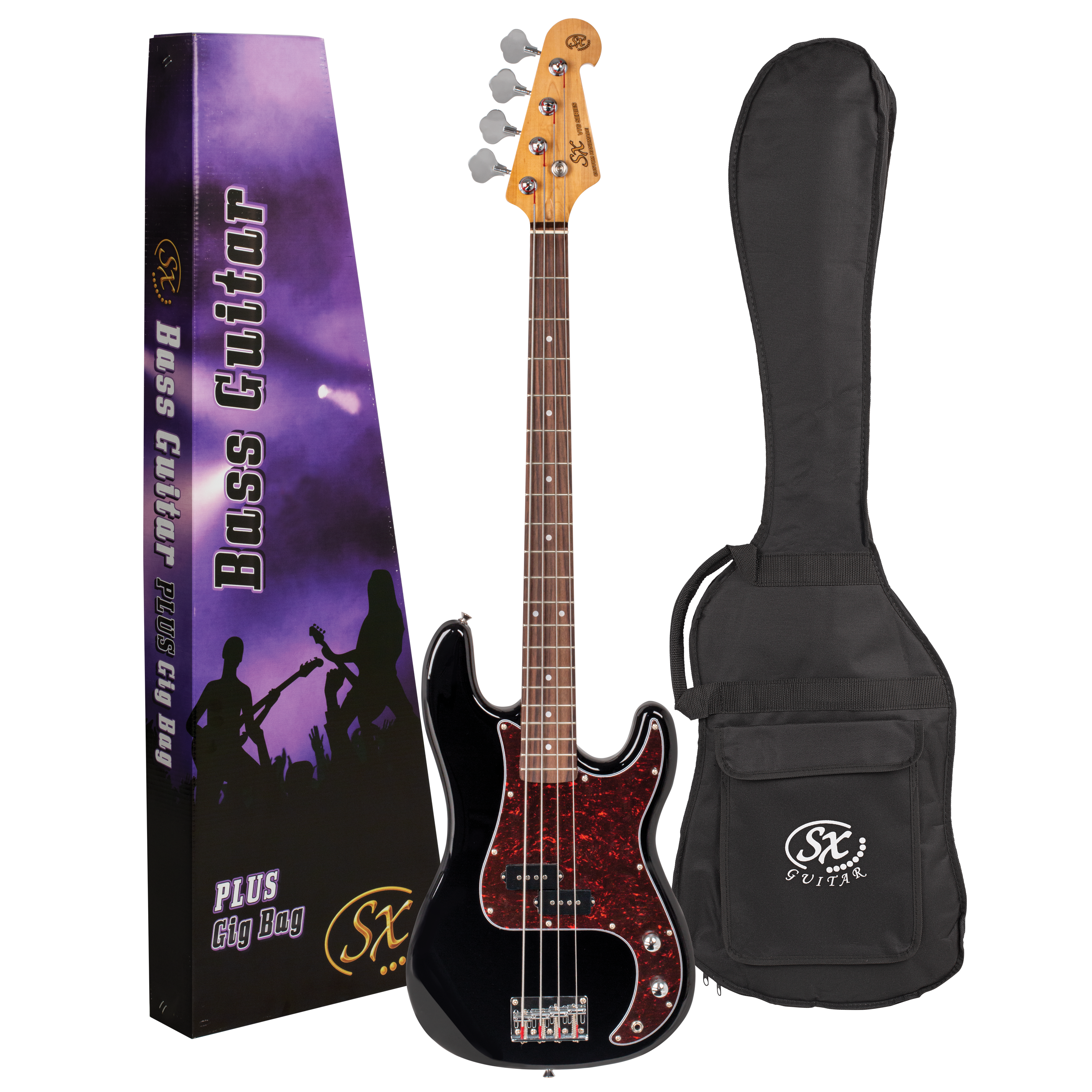 SX / LANEY | SPB62B-PK2 | Vintage style bass guitar & Amplifier Package.   | Black