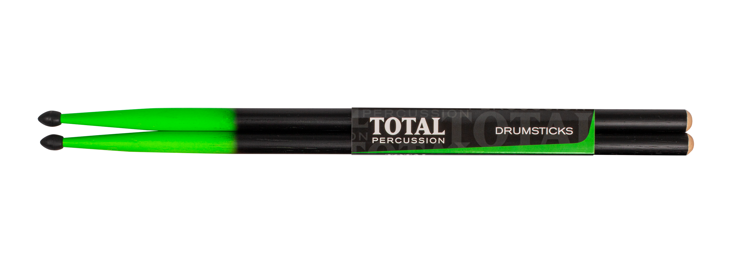 Total Percussion | T5ANGB | Drum Sticks.  | Black shading to green 10cm from tip end