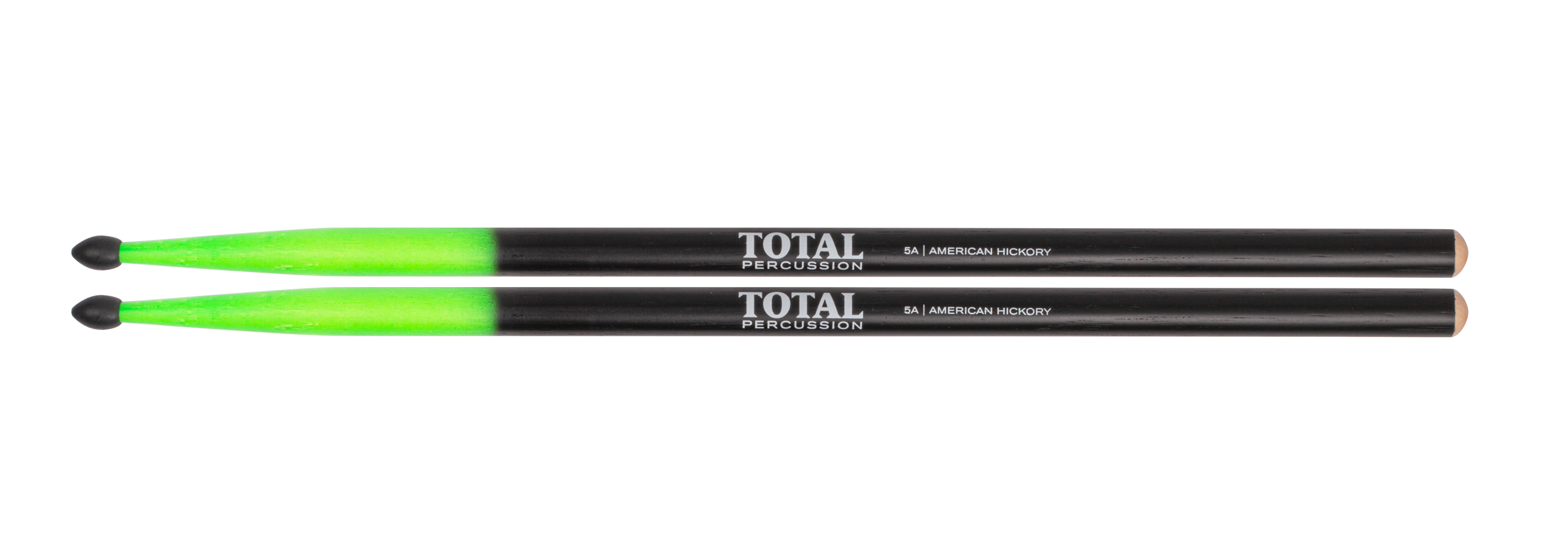 Total Percussion | T5ANGB | Drum Sticks.  | Black shading to green 10cm from tip end