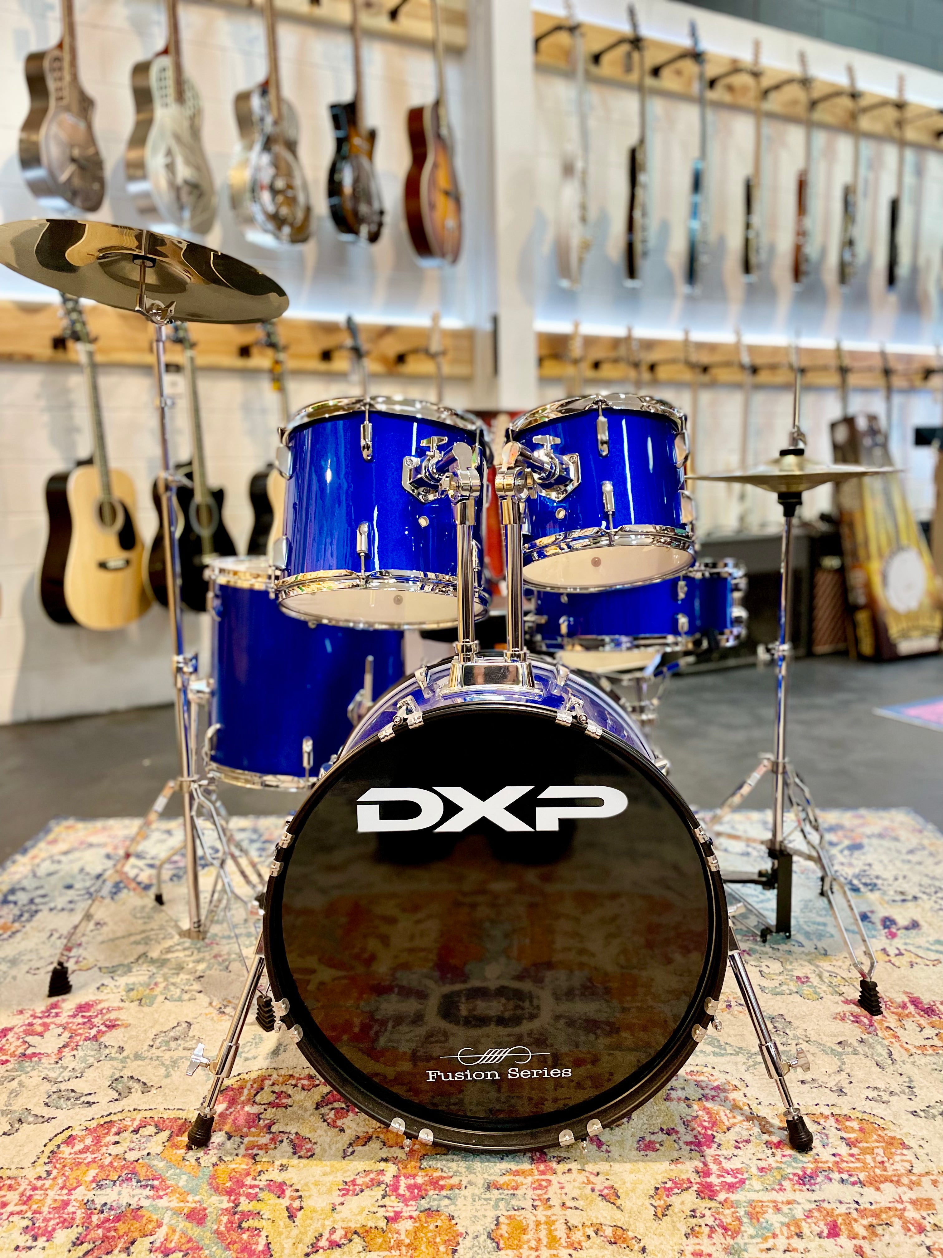 DXP | 5 Piece | Fusion Series | Metallic Blue | w/Cymbals and Stool