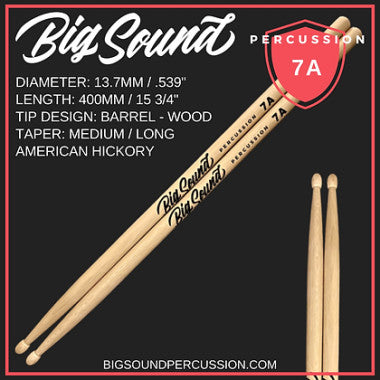 Big Sound Percussion | 7A | American Hickory Drum Sticks