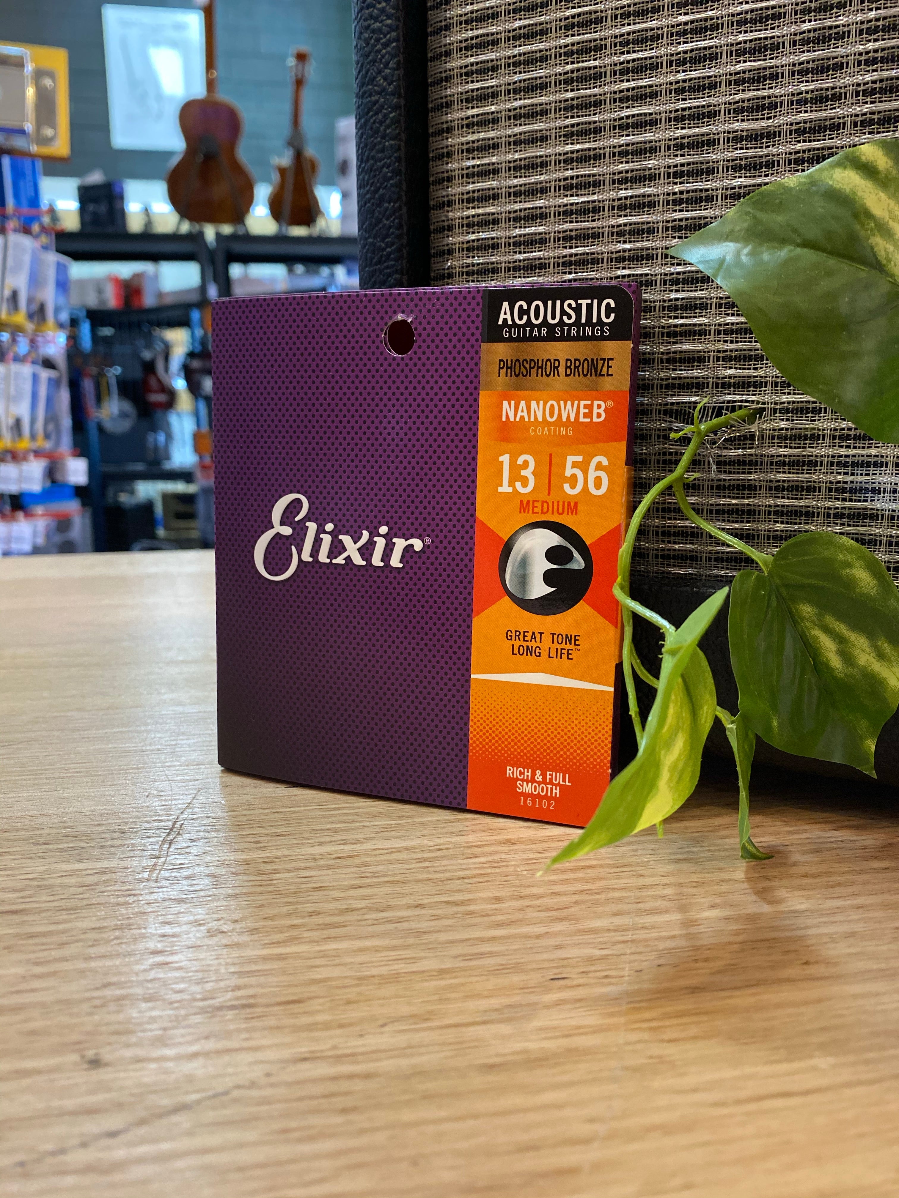 Elixir | Nanoweb | Coated Phos Bronze | Acoustic | 13-56 | Acoustic Guitar Strings