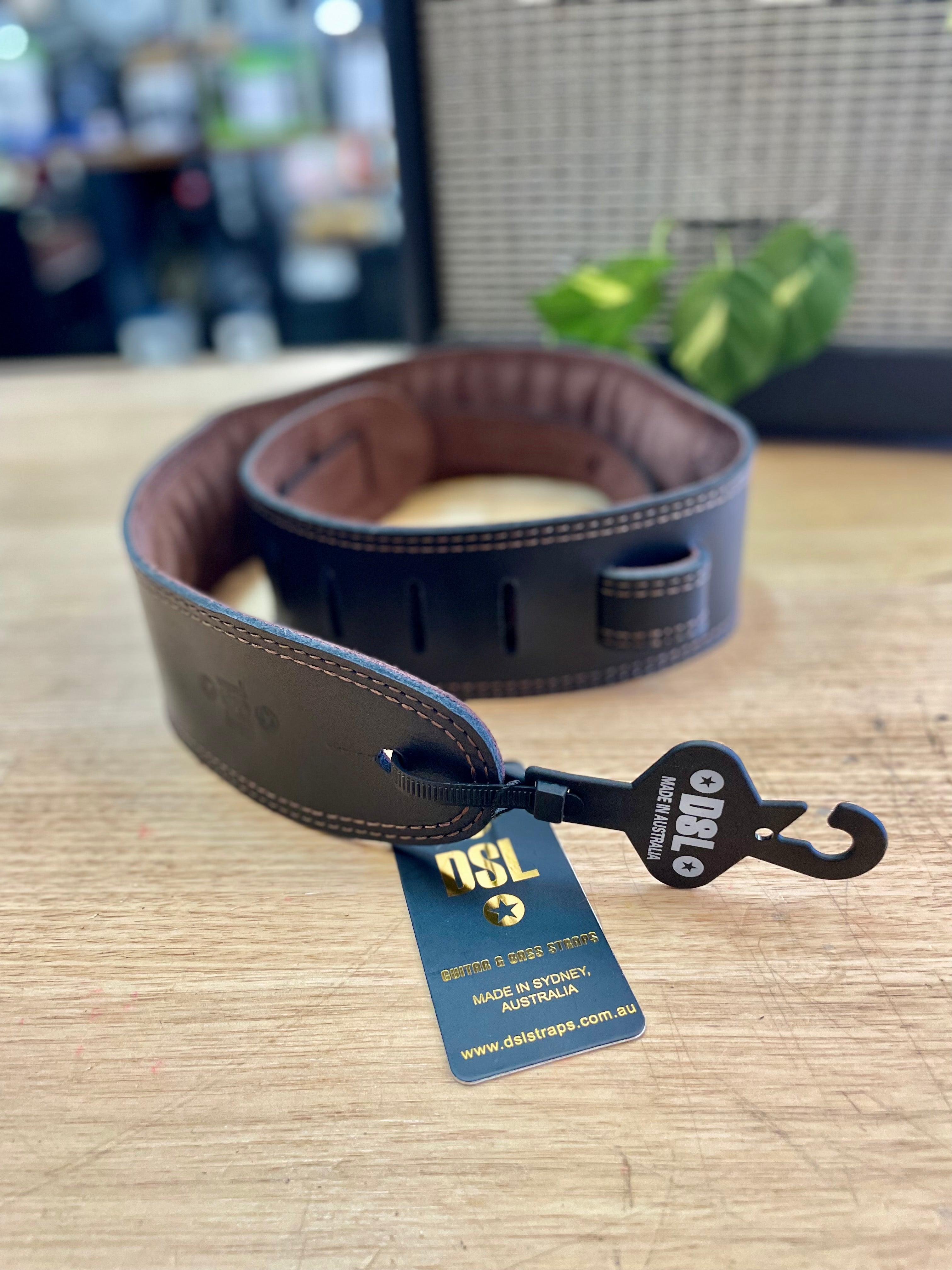 DSL | GES25-15-2 | Black Leather-Brown Suede | Padded Guitar Strap | 🇦🇺